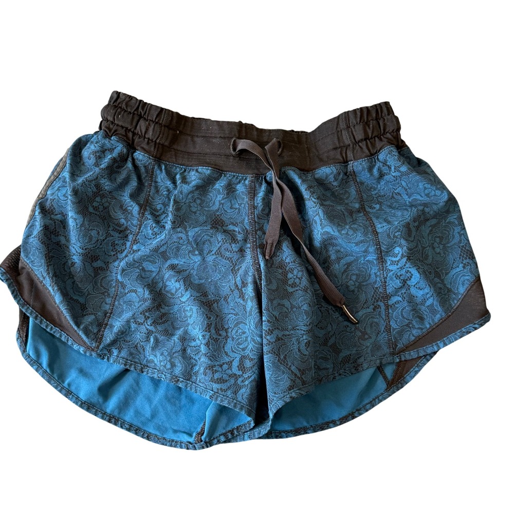Lululemon Tracker Short IV Blue Floral Lace Print Mesh Athletic Running Shorts 4